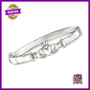 Sterling Silver Claddagh Bangle Bracelet 7 Inch No Clasp